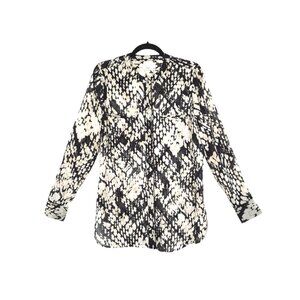 Vince Basketweave-Print Silk Blouse